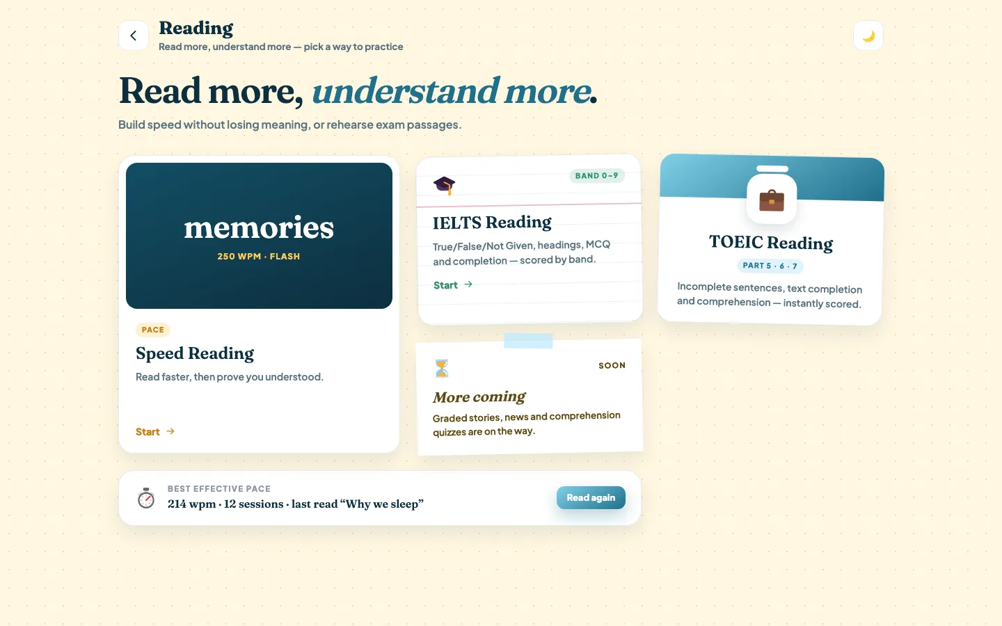 The Reading screen in WiseLingo